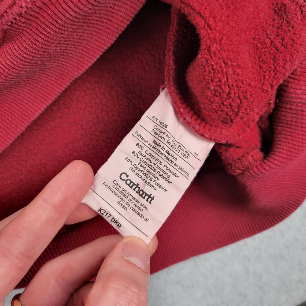 Carhartt Quarter Zip Hoodie Mens XL Red K217 Faded Heavyweight Workwear Pullover - Picture 4 of 10